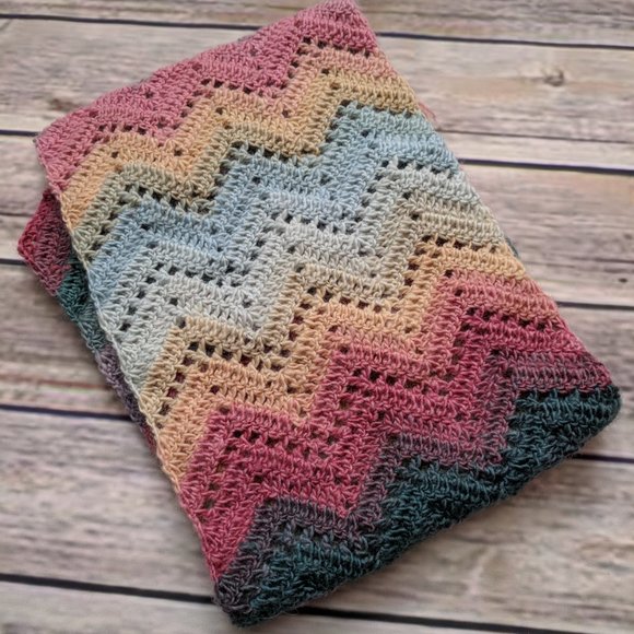 Wool Scarf in Jewel Tones Chevron Pattern - Picture 2 of 3